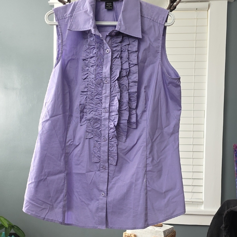 Ashley Stewart Lavender Sleeveless Ruffle Blouse - Picture 7 of 8